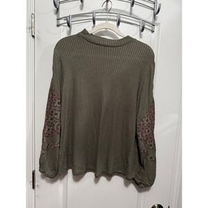 Maurices Olive Green Ribbed Mock Neck floral balloon Sleeve Blouse Womens L boho